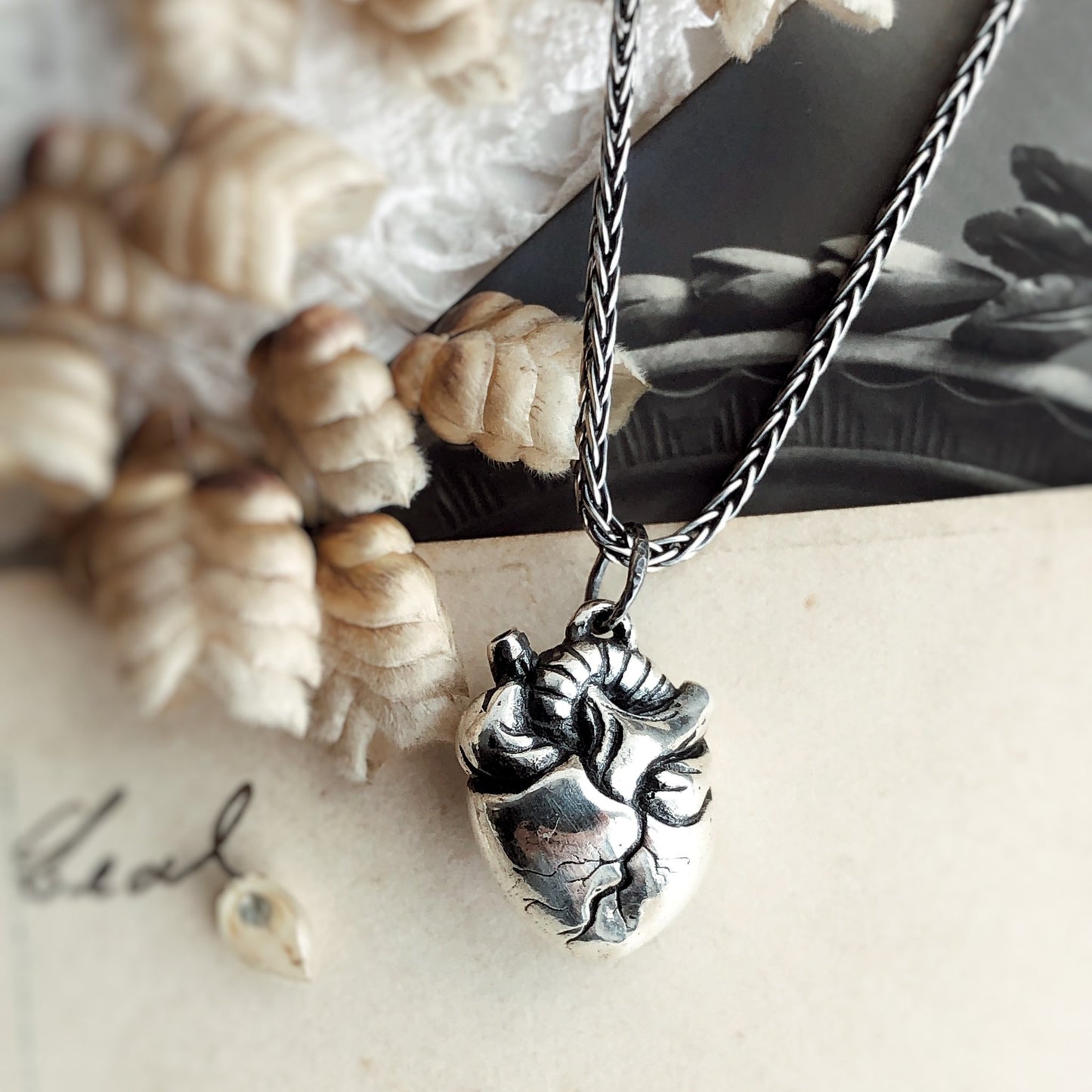Anatomic Heart Charm Necklace Sterling Silver Handmade Jewelry
