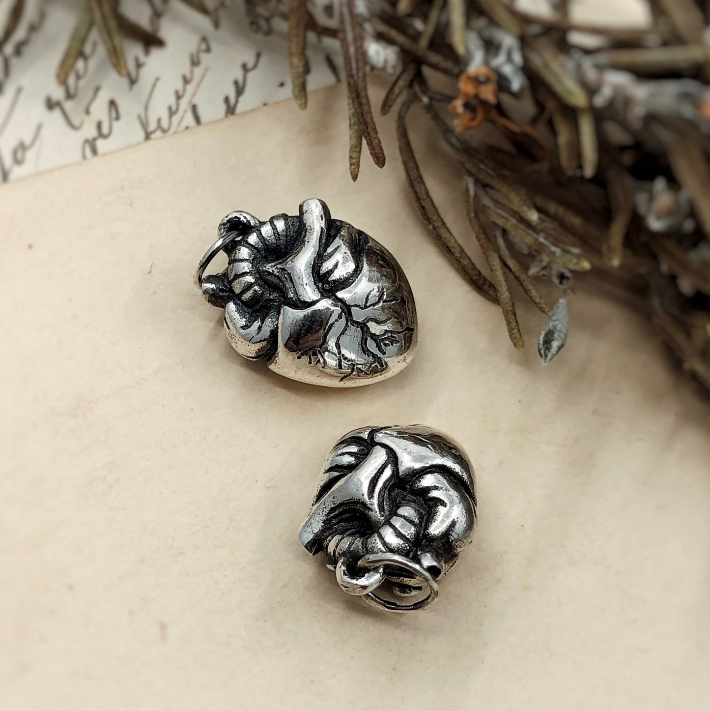 Anatomic Heart Charm Necklace Sterling Silver Handmade Jewelry