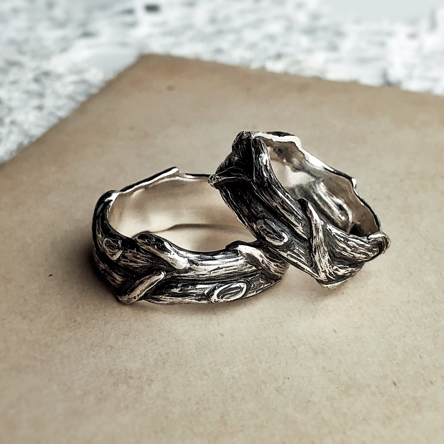 Sterling Silver Ring Nature Inspired Intertwined trees Artisan Made Witchy Alternative Wedding Rings Men