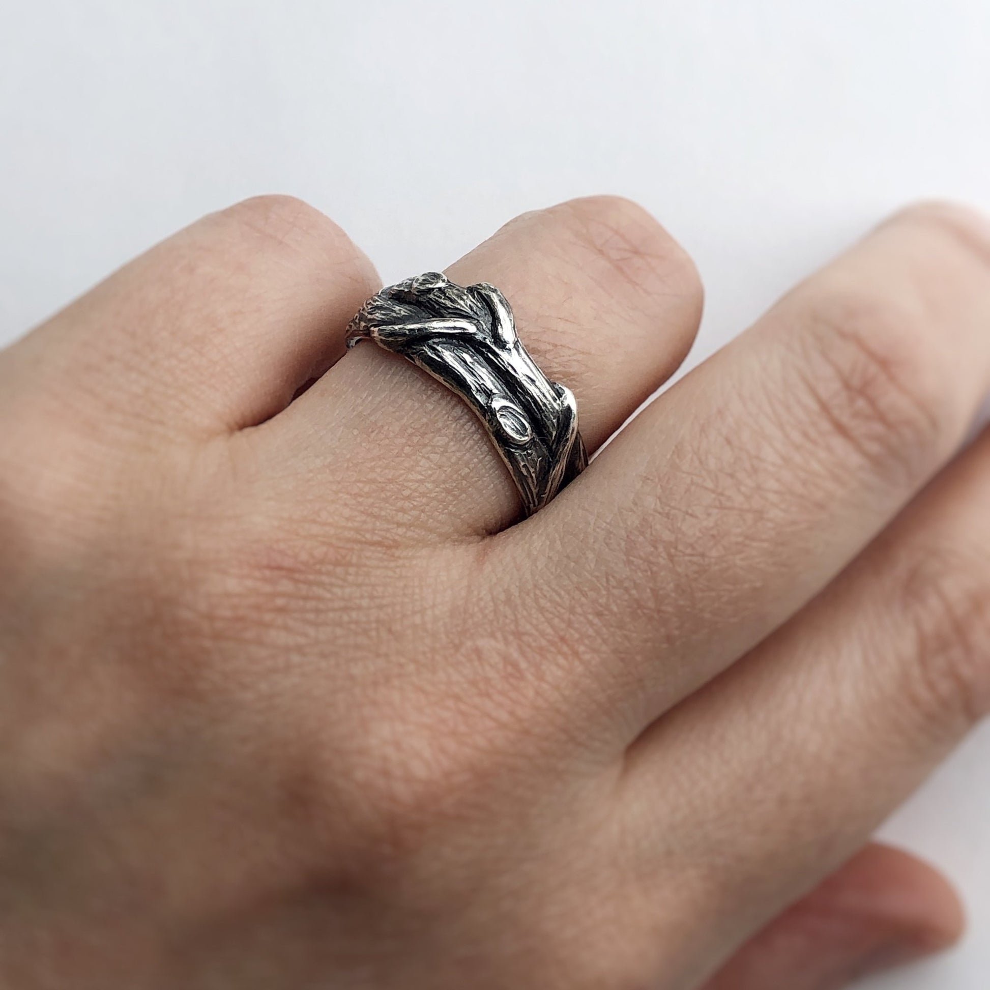 Sterling Silver Ring Nature Inspired Intertwined trees Artisan Made Witchy Alternative Wedding Rings Men