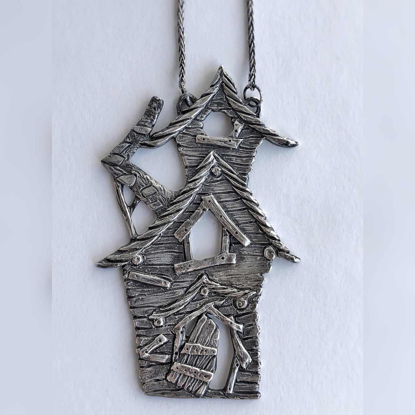 Haunted House Necklace, Sterling Silver, Artisan Made, Halloween Jewelry, Gothic, Witchy, Statement Jewelry