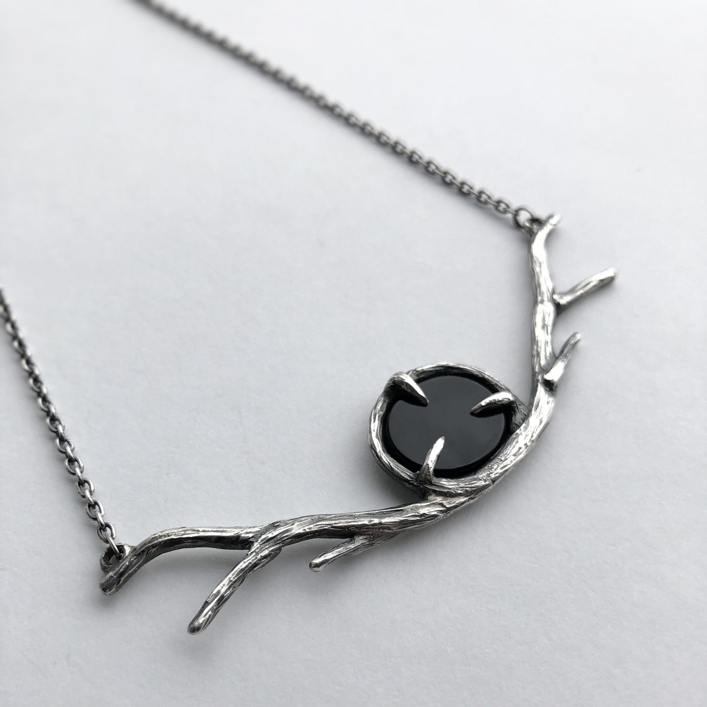 Onyx Necklace Sterling Silver Artisan Jewelry Nature inspired Minimal Gothic Witch Steampunk