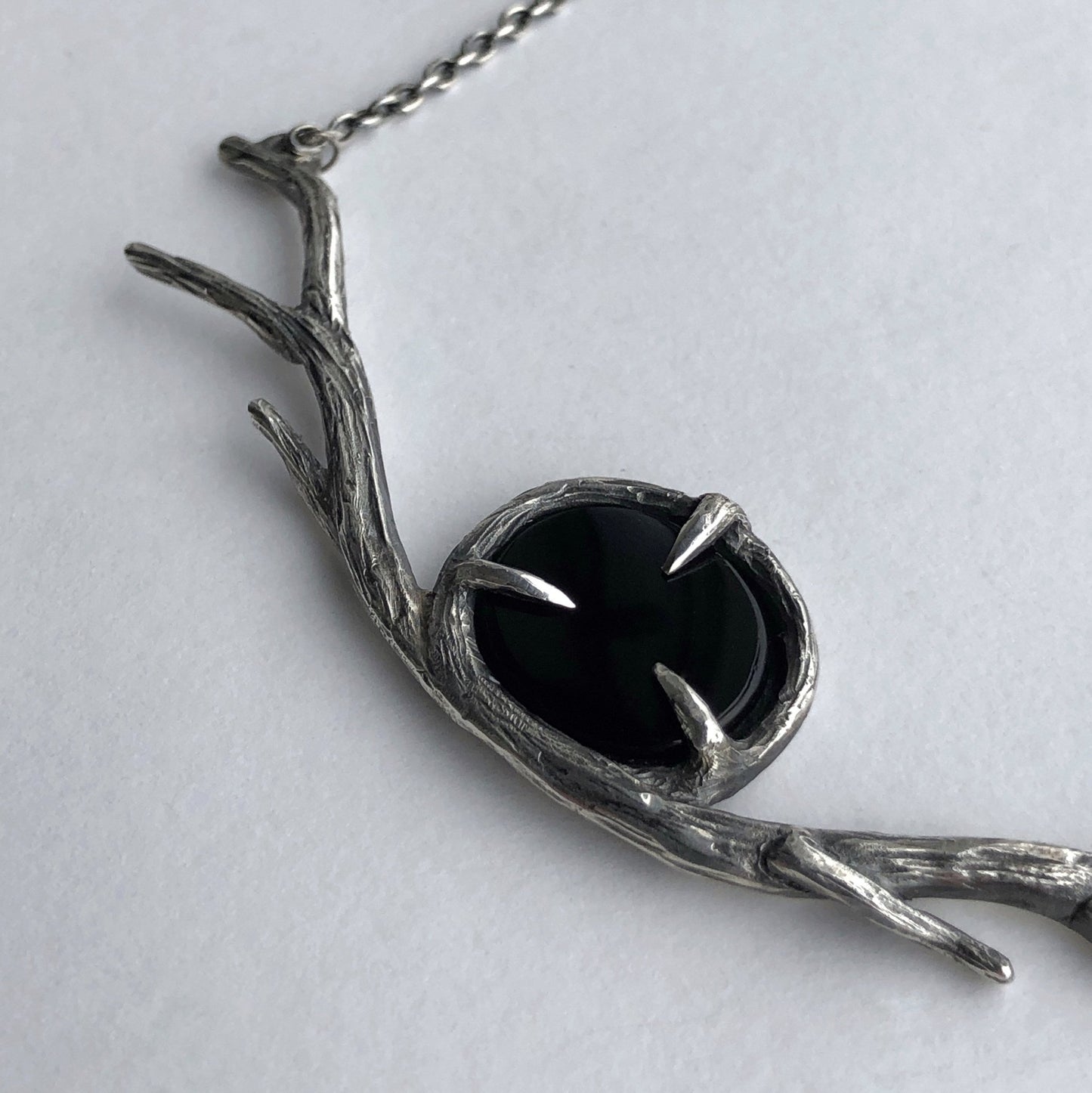 Onyx Necklace Sterling Silver Artisan Jewelry Nature inspired Minimal Gothic Witch Steampunk