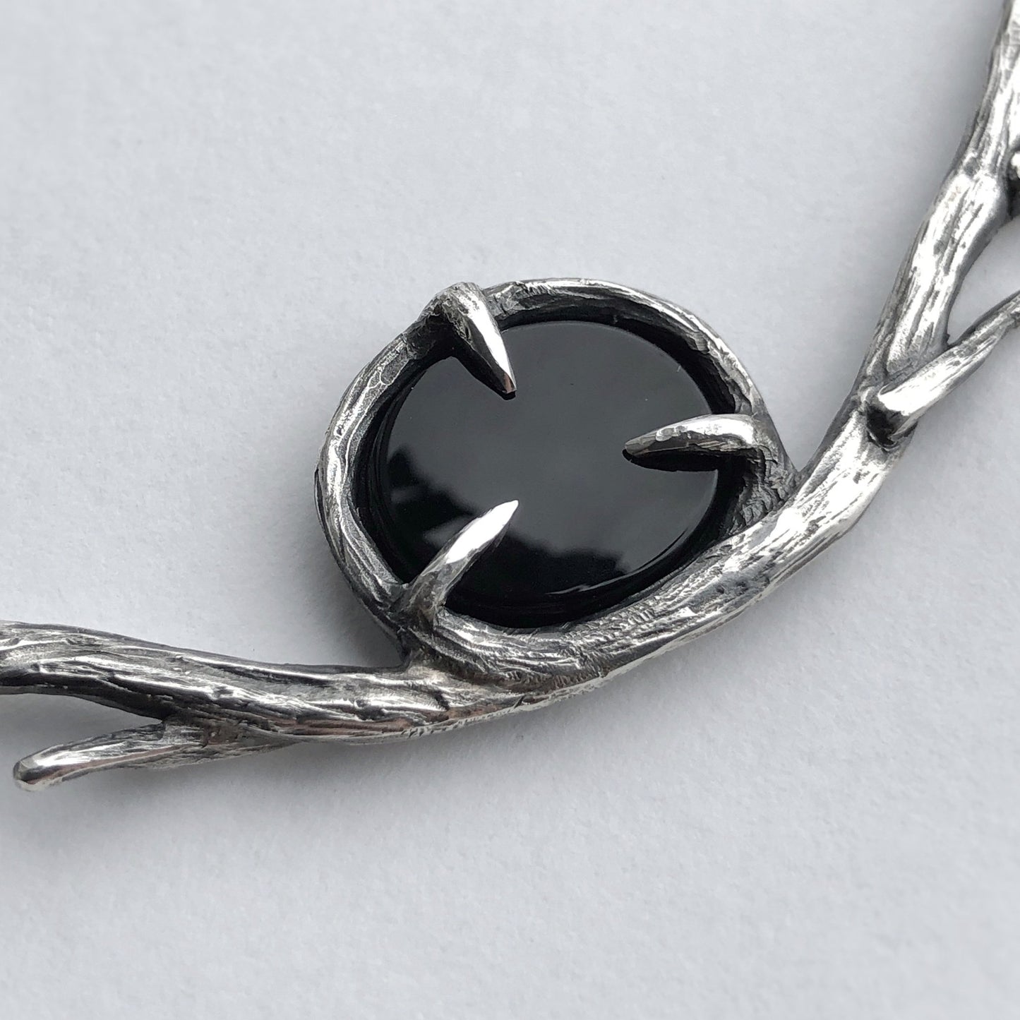 Onyx Necklace Sterling Silver Artisan Jewelry Nature inspired Minimal Gothic Witch Steampunk