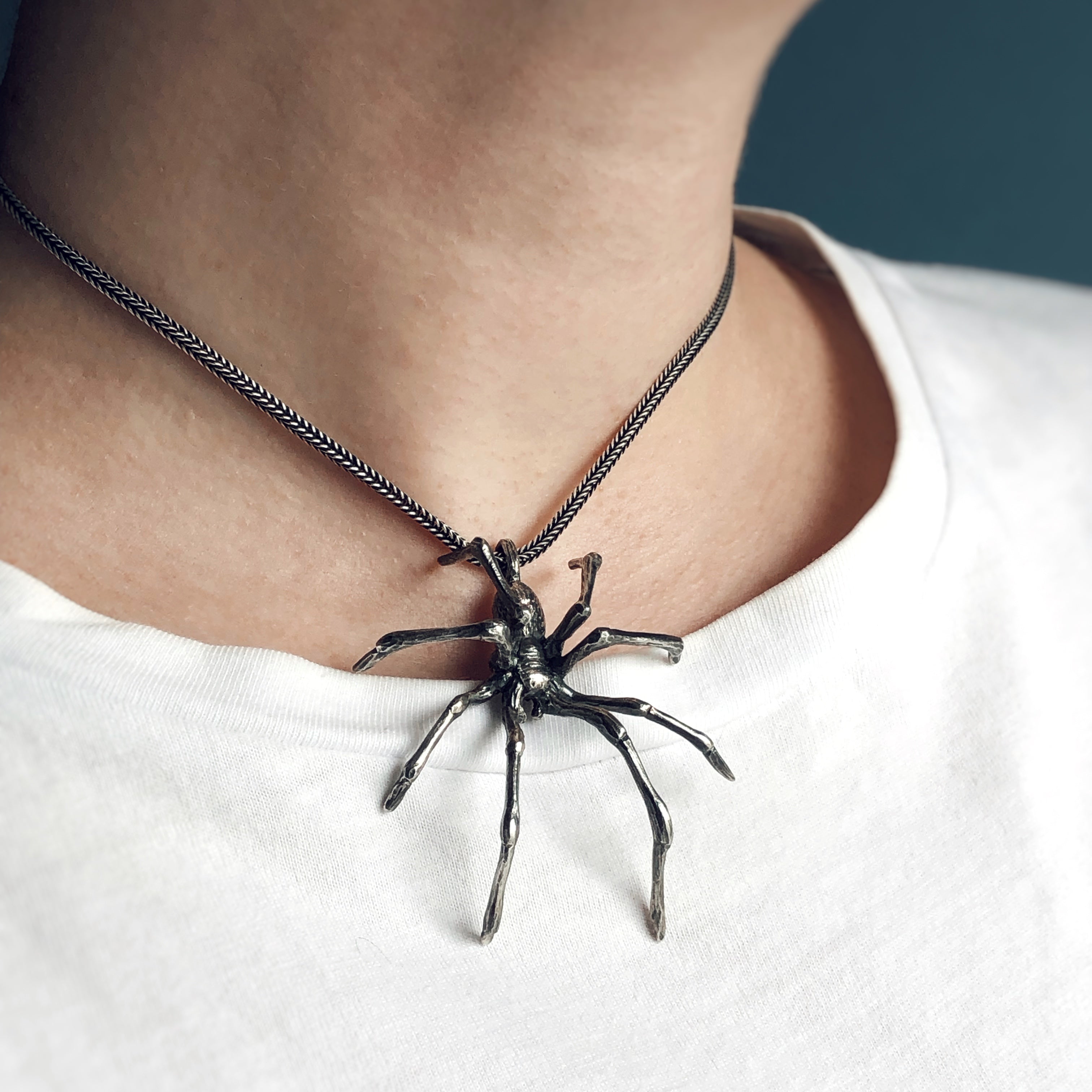 925 silver ghost spider pendant, spider charm, gothic Halloween necklace upside 2024 down spider, delicate witch spider pendant