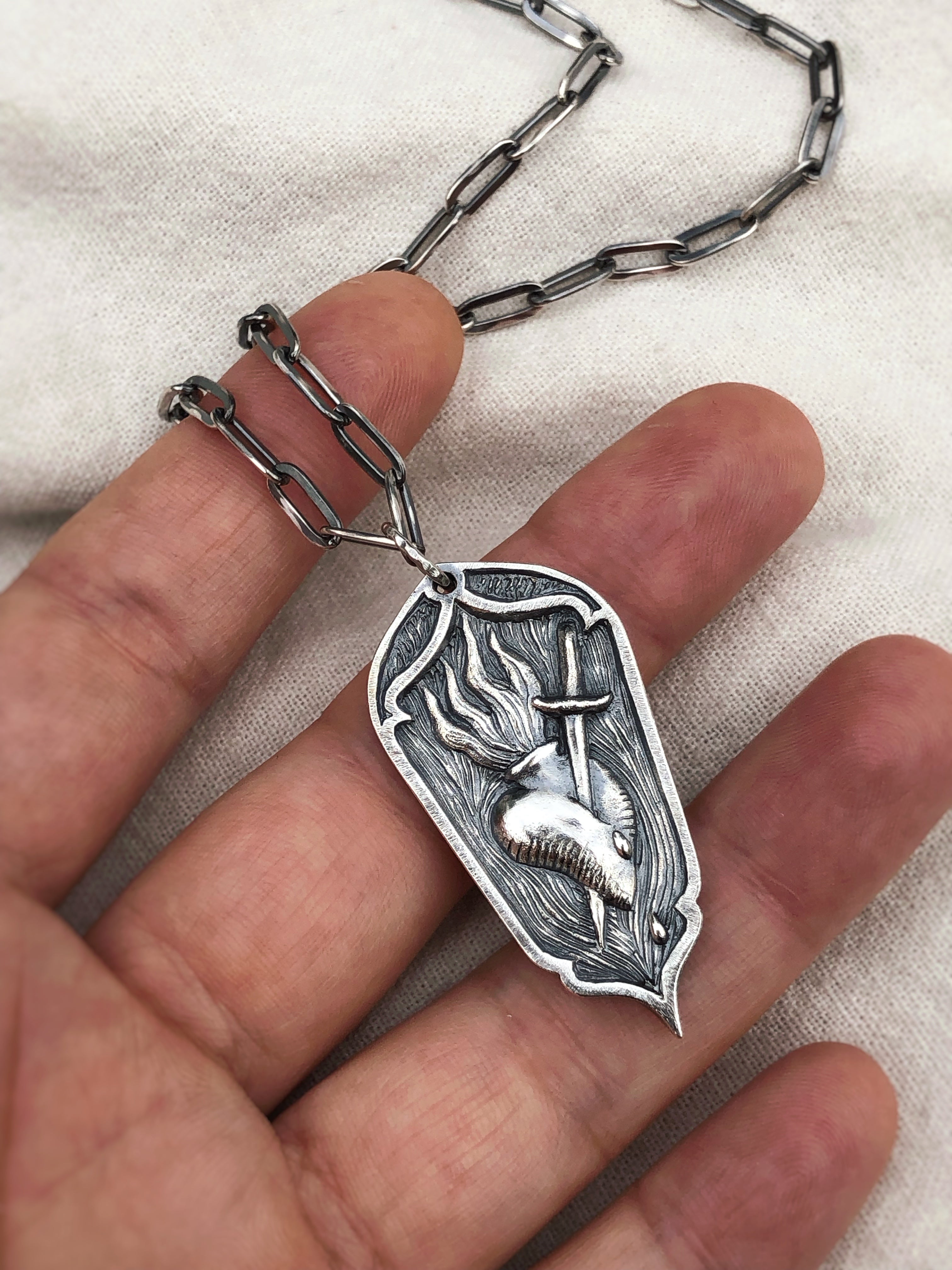 Love and Sacrifice Talisman – Burning Heart Gothic Pendant in