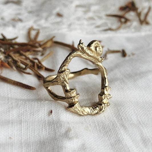 Snail and Mushrooms Ring - 9K Gold - Made to Order