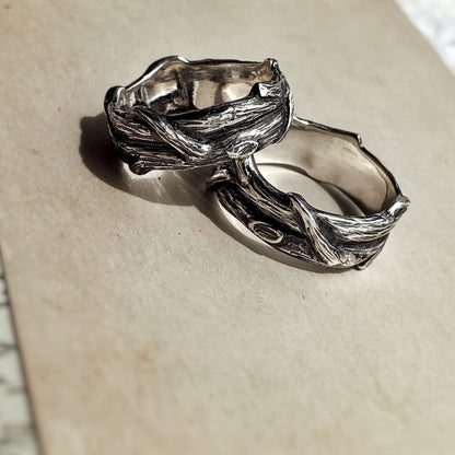 Sterling Silver Ring Nature Inspired Intertwined trees Artisan Made Witchy Alternative Wedding Rings Men