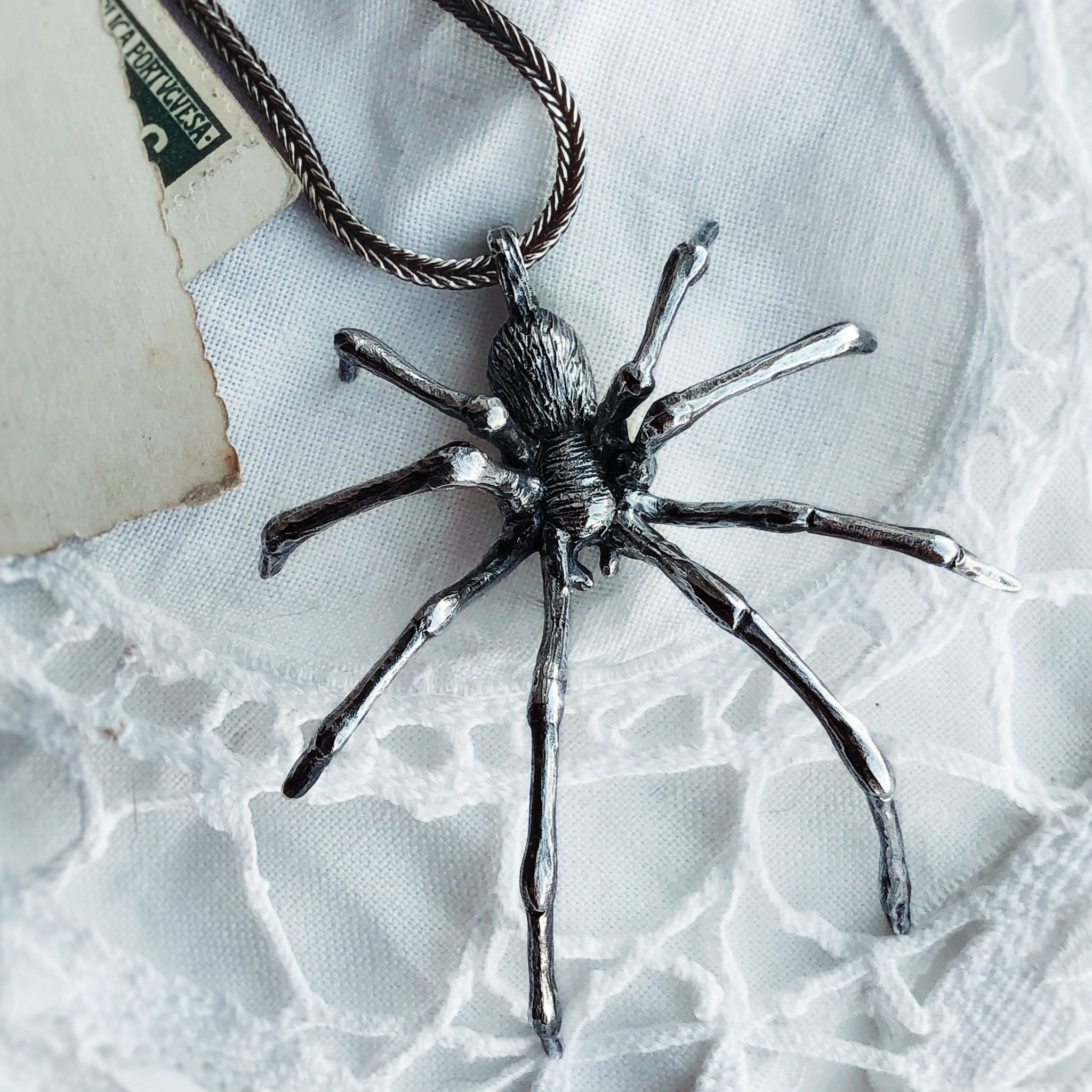 925 silver ghost spider pendant, spider charm, gothic Halloween necklace upside 2024 down spider, delicate witch spider pendant