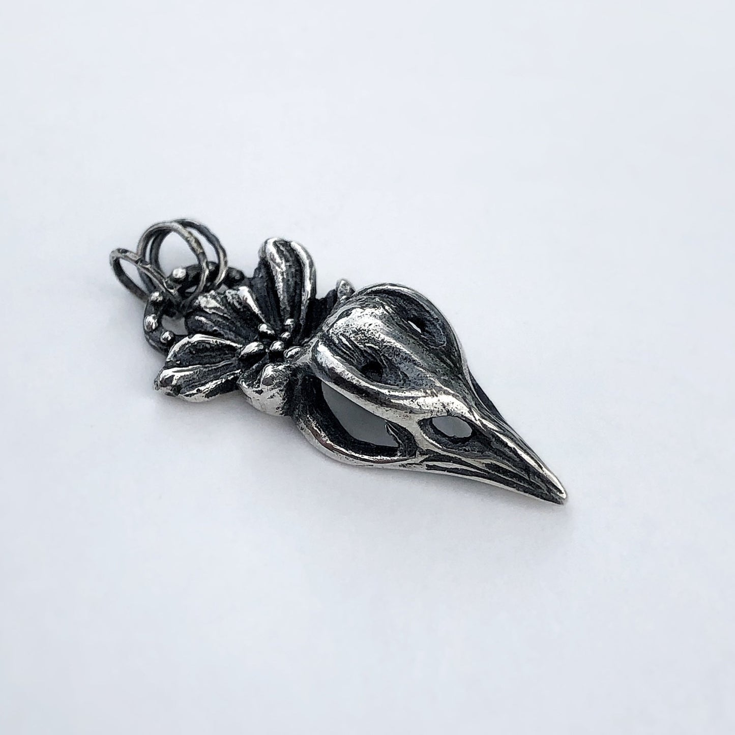 Raven Skull and Flowers Pendant - ALMOST GONE