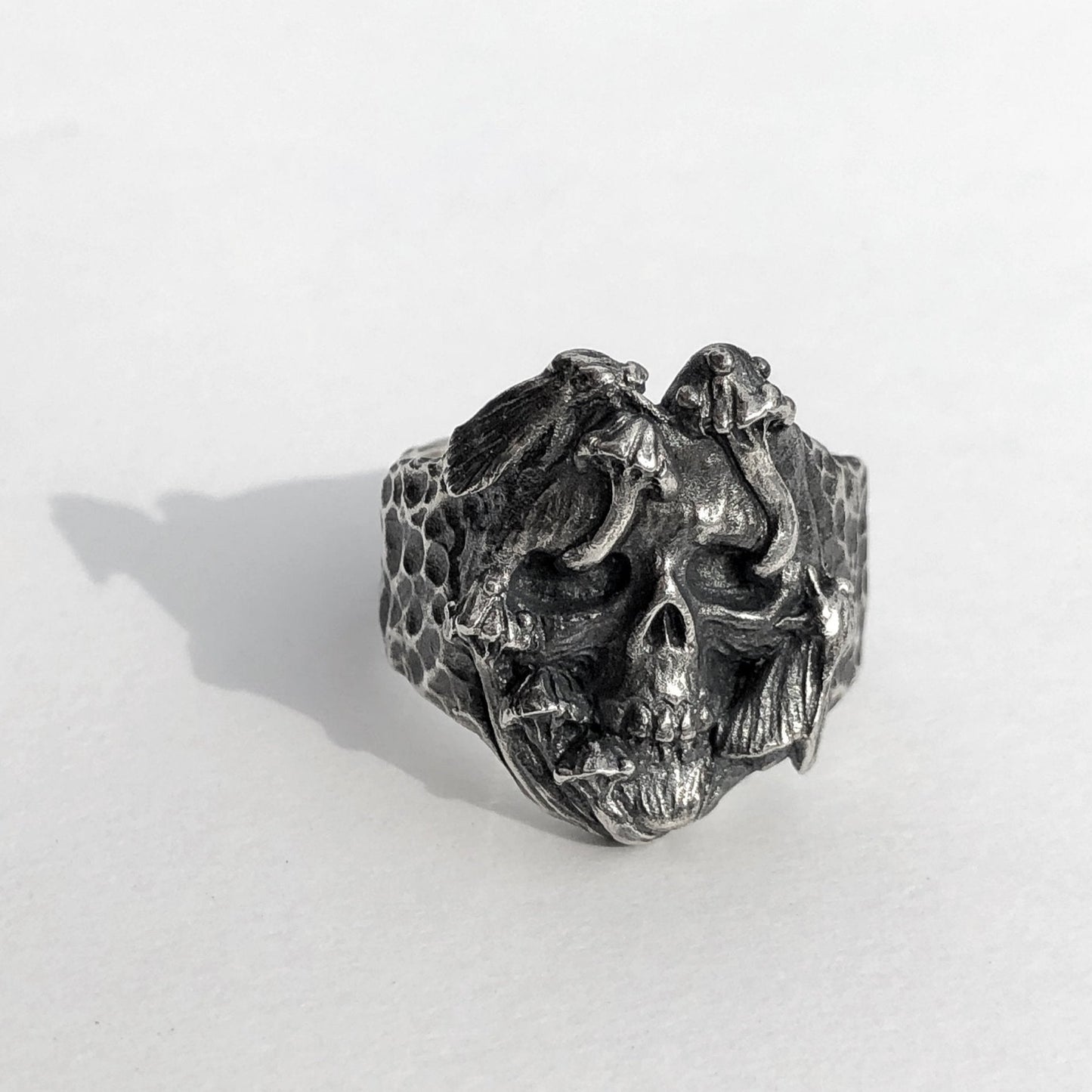 Skull with Mushrooms and Moths Ring