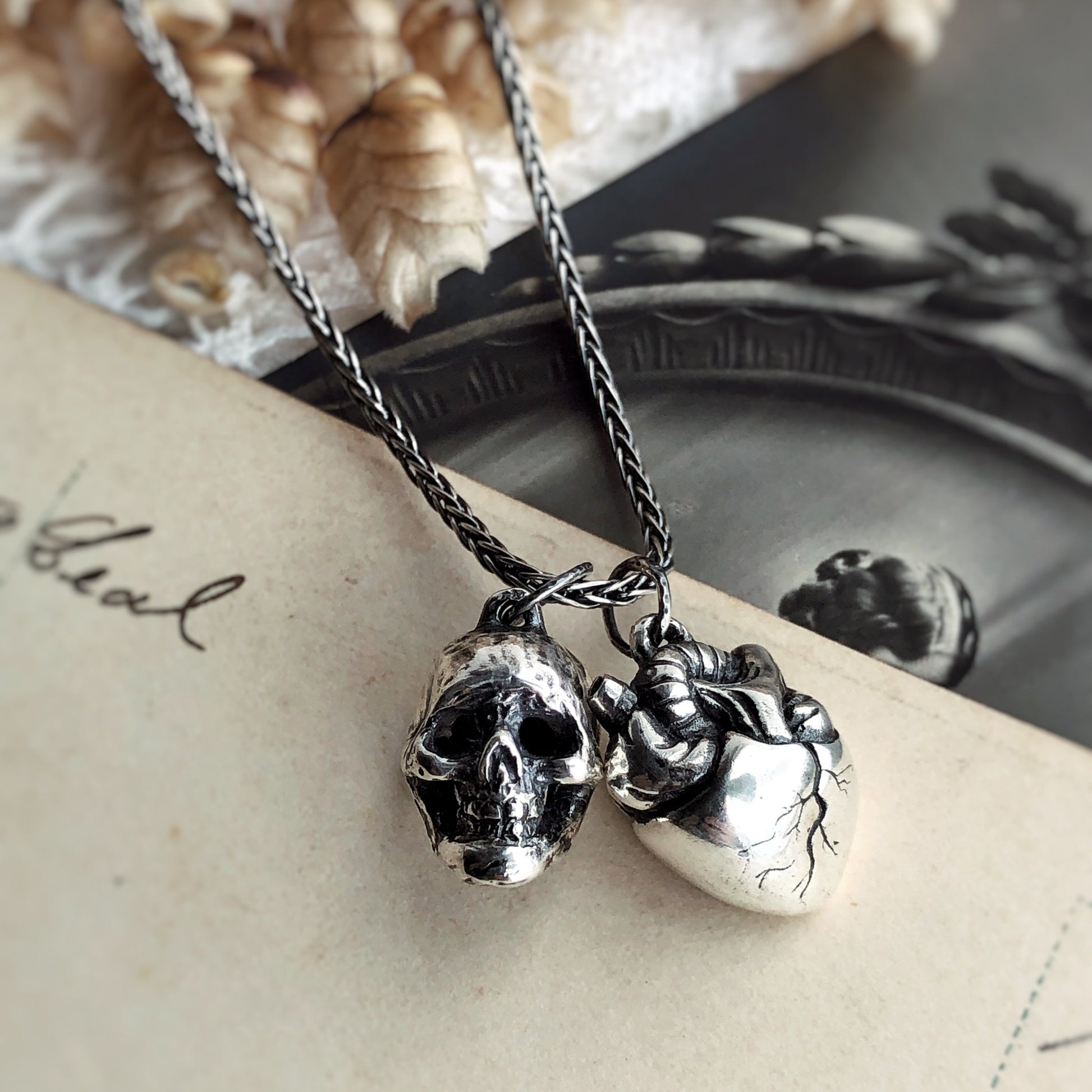 Skull Charm Necklace Sterling Silver Artisan Jewelry Build your necklace Gothic Unisex Layering