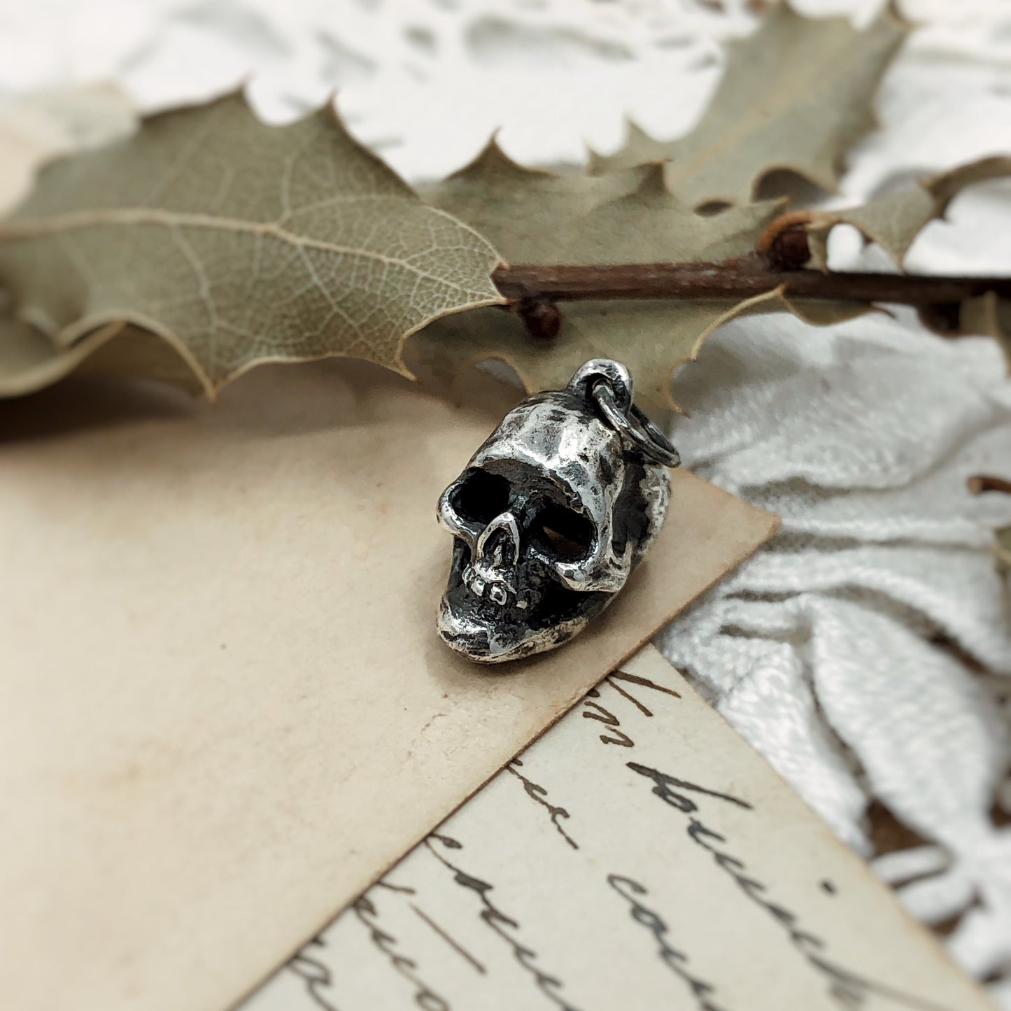 Skull Charm Necklace Sterling Silver Artisan Jewelry Build your necklace Gothic Unisex Layering