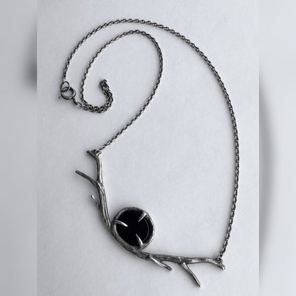 Onyx Necklace Sterling Silver Artisan Jewelry Nature inspired Minimal Gothic Witch Steampunk